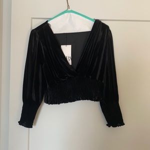 Cropped velvet v neck top